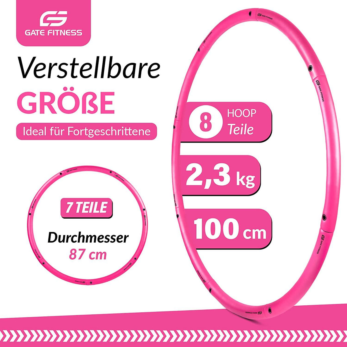 GATE FITNESS Hula Hoop Reifen 2 3 kg fur Fortgeschrittene Full Pink Gate Fitness