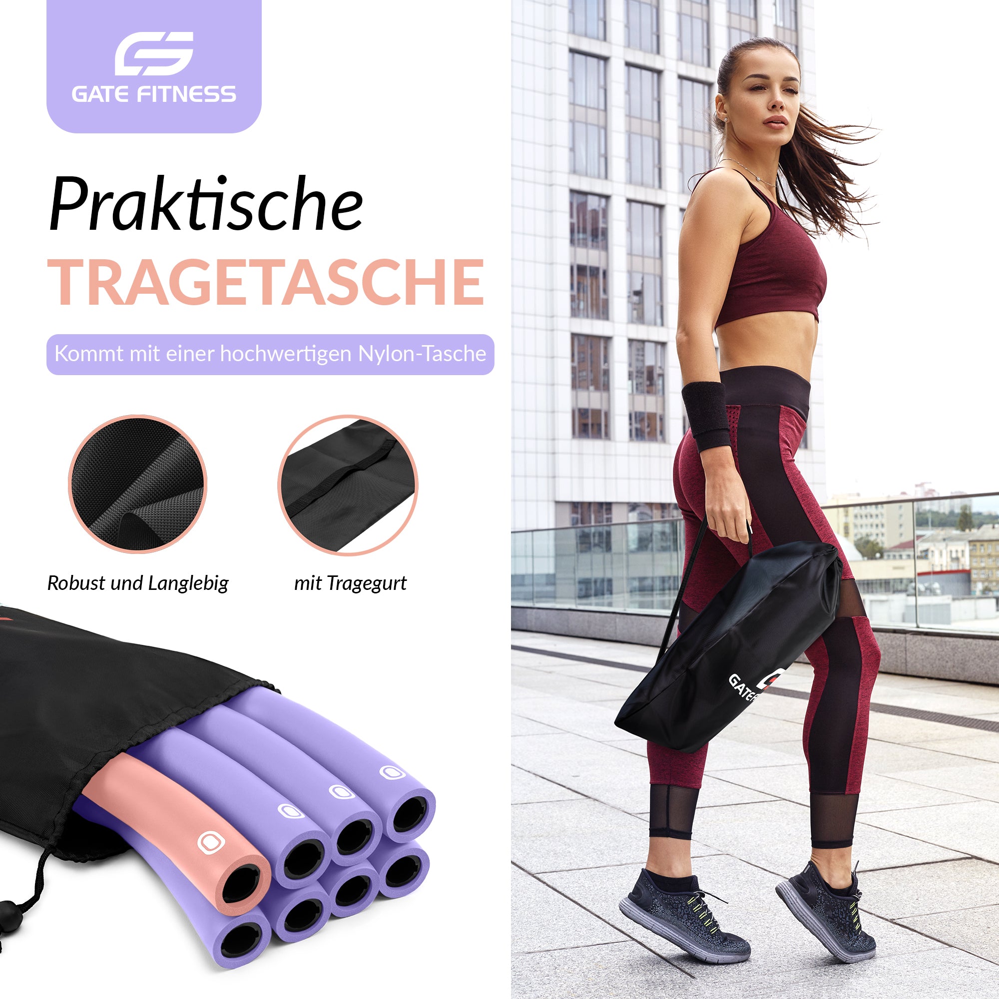 GATE FITNESS® Hula Hoop Reifen 1,2 kg für Anfänger & Fortgeschrittene (Violet/Pink) - Gate Fitness