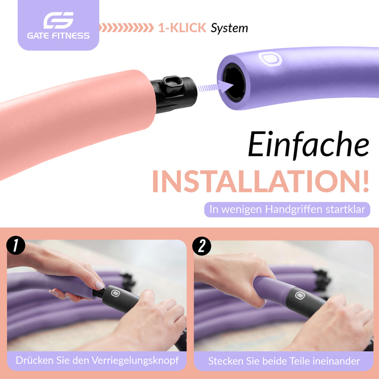 GATE FITNESS® Hula Hoop Reifen 1,2 kg für Anfänger & Fortgeschrittene (Violet/Pink) - Gate Fitness