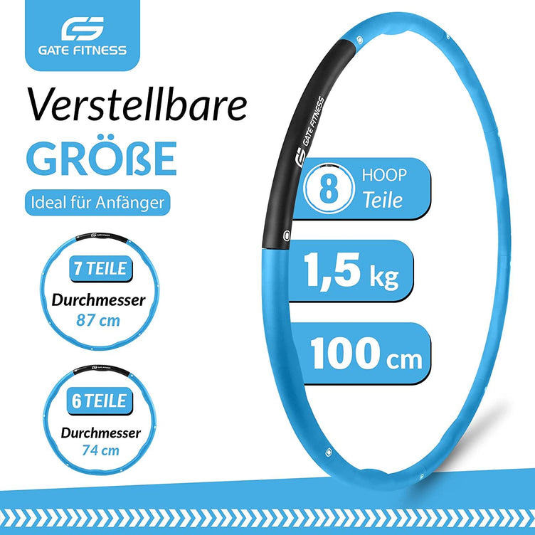 GATE FITNESS® Hula Hoop Reifen 1,5kg Blau für Anfänger & Fortgeschrittene - Gate Fitness