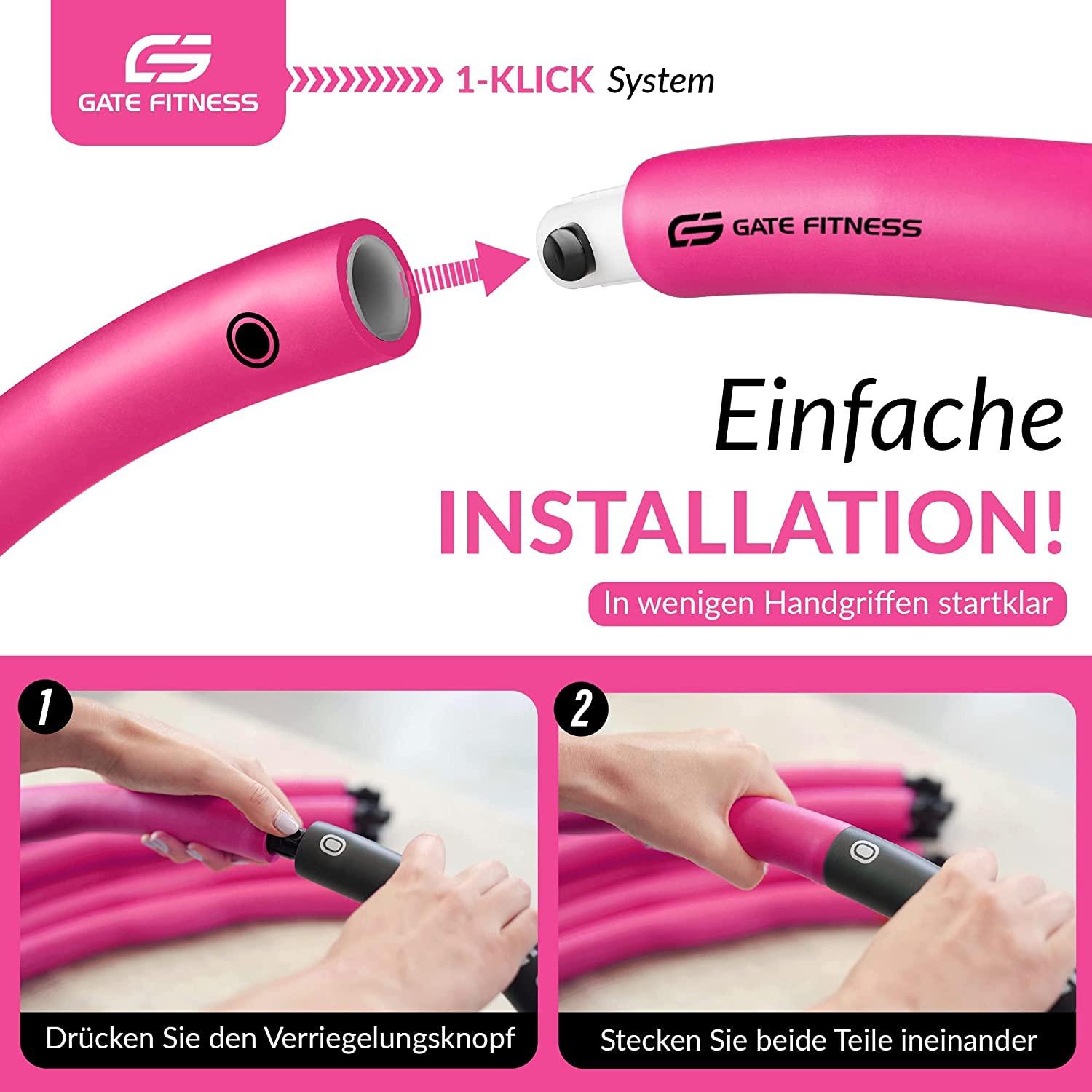 GATE FITNESS® Hula Hoop Reifen Erwachsene zum Abnehmen [2,3kg] - Pink - Gate Fitness