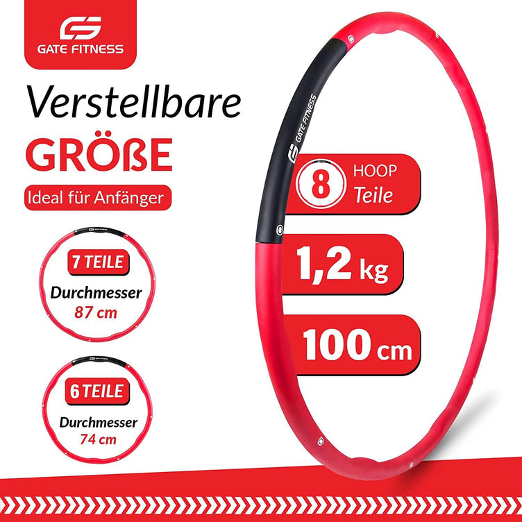 GATE FITNESS® Hula Hoop Reifen 1,2kg geeignet für Anfänger - Rot - Gate Fitness