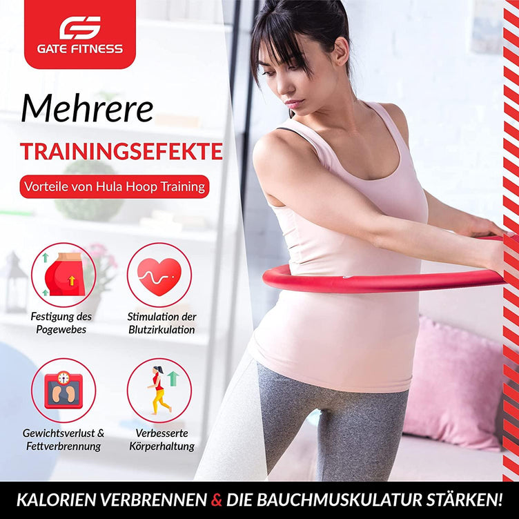 GATE FITNESS® Hula Hoop Reifen 1,2kg geeignet für Anfänger - Rot - Gate Fitness