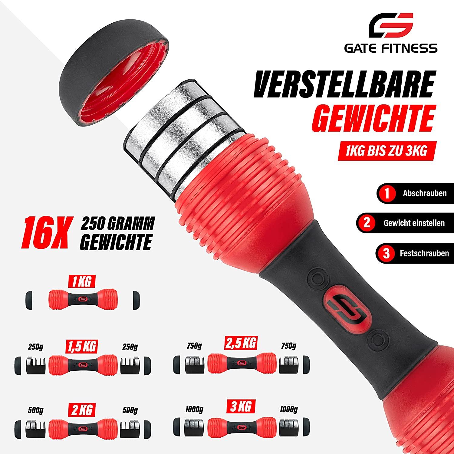 GATE FITNESS® Hanteln Set [2 Stück] Verstellbar bis zu 3kg | Kurzhantel 2er Set für Frauen und Männer - Gate Fitness